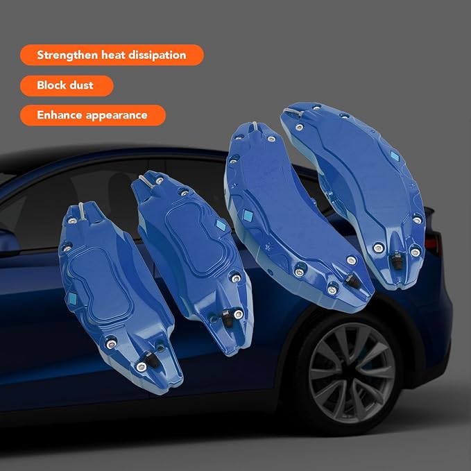 Caliper Covers Set of 4 Compatible with Accessories, Brake Caliper Cover Front Rear Aluminum Alloy, Brake Caliper Covers for 2020-2023 19 20in Wheels hub (Blue)