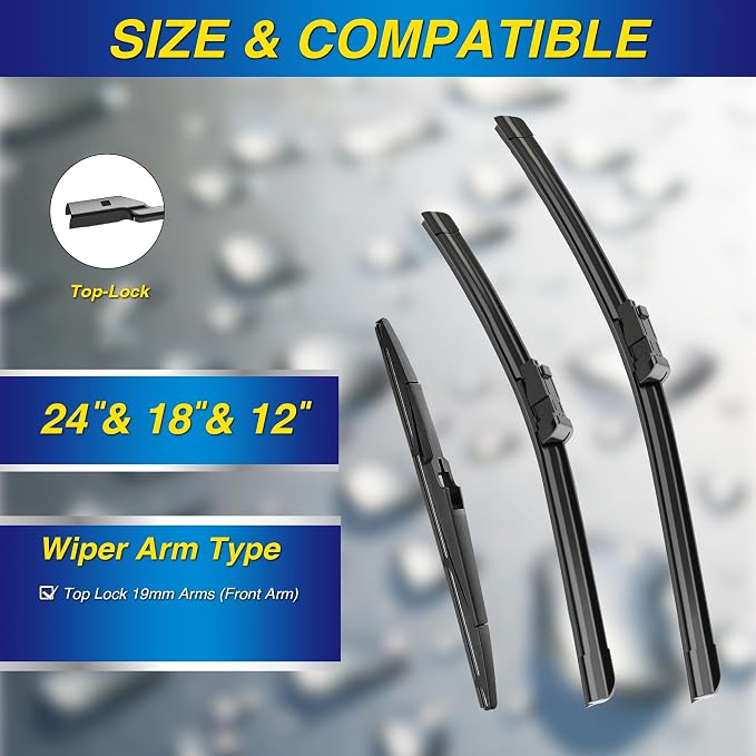 5 PLUS Silicone Windshield Wipers Replacement for 2024-2021 Chevy Trailblazer Wiper Blades(3 PCS),Water Repellent Automotive Replacement Windshield Wiper Blades for My Car -24"/18"/12"