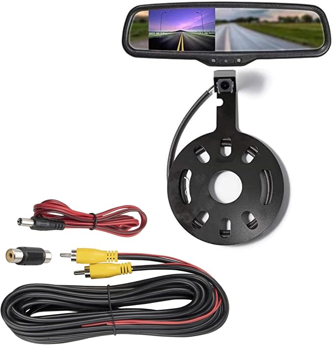 EWAY Rear View Mirror Camera with 4.3” Monitor for Jeep Wrangler Rubicon Sahara Sport Unlimited Spare Tire Mount Wheel Mounting Reverse Backup Cam w/20ft RCA Extension Cable for JK JKU, JL JLU Parking