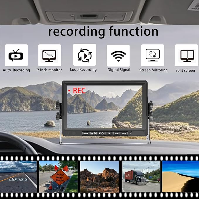 Wireless Backup Camera – Plug & Play, Pre-Wired for Furrion, 4-Channel Split-Screen, 1080P HD 7" Monitor, Wide View & Night Vision & Recording, for Trailer/Camper/Motorhome (1 Camera)
