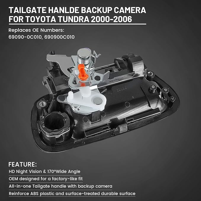 EWAY Tailgate Handle Backup Camera for Toyota Tundra 2000-2006 Reversing Camera Tailgate Liftgate Latch Handle Rear View Reverse Camera RCA Connector with Keyhole |Replaces# 69090-0C010 69090-0C030-C0