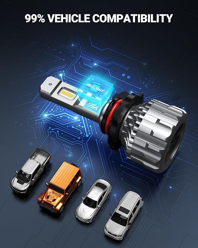 SEALIGHT 9012/Hir2 Bulbs 66000 LM Ultra-Bright 6500K White, S6 9012 Light Bulbs, Real 1:1 Size for Vehicle, Hir2 Fog Lights 80,000hrs+ Lifespan, CANbus-Ready Plug and Play, IP68, Pack of 2