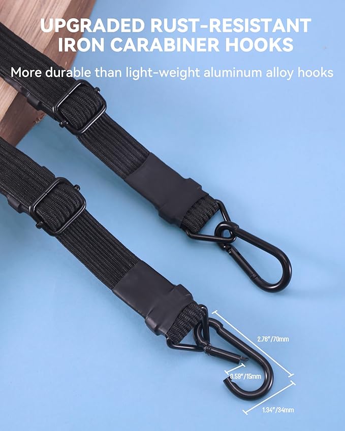 48 Inch Adjustable Carabiner Bungee Cords with 190 Lbs Max Break Strength - Adjust from 28" to 48" - Heavy Duty Flat Carabiner Bungee Straps with Upgraded Hooks for Tents, Cargo, Luggage, etc (4 Pcs)