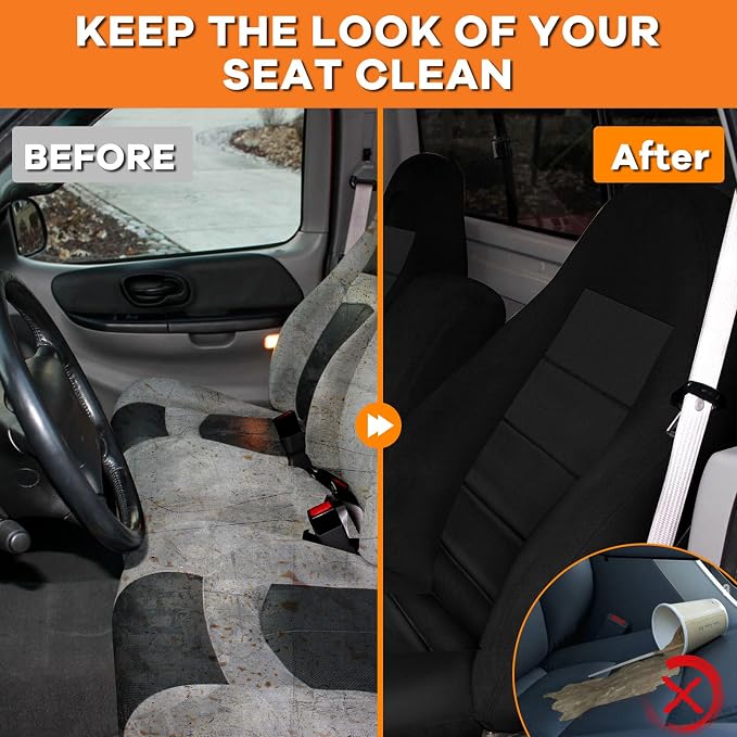 Truck Seat Cover Compatible with 1997-2000 Ford F-150 Seat Covers Front 40/60 Split Bench with Opening Center Console, Not with Airbags Next to The Headrest, Black