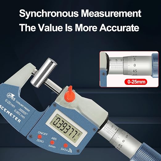 Digital Micrometer Metric & Inch, 0.00005" Resolution, 0.0001" Accuracy Stainless Steel Micrometer for DIY and Household Use