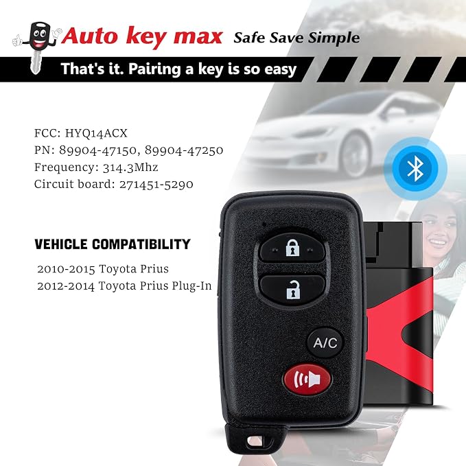 Programmable Keyfob, Replacement Car Keys Fob and DIY Programmer Kit for 2010-2015 Toyota Prius Venza 4Runner Smart Remote HYQ14ACX 271451-5290