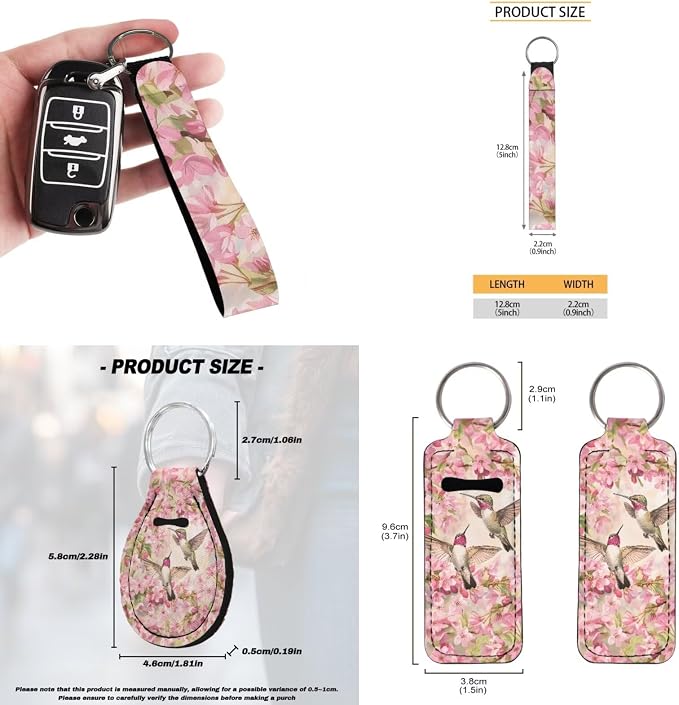 Hummingbird Flowers 13 Pack Car Seat Covers Full Set Steering Wheel Cover Seat Belt Cover Keychain Holder Armrest Cushion Protector Universal Fit Most Vehicles Cars SUV