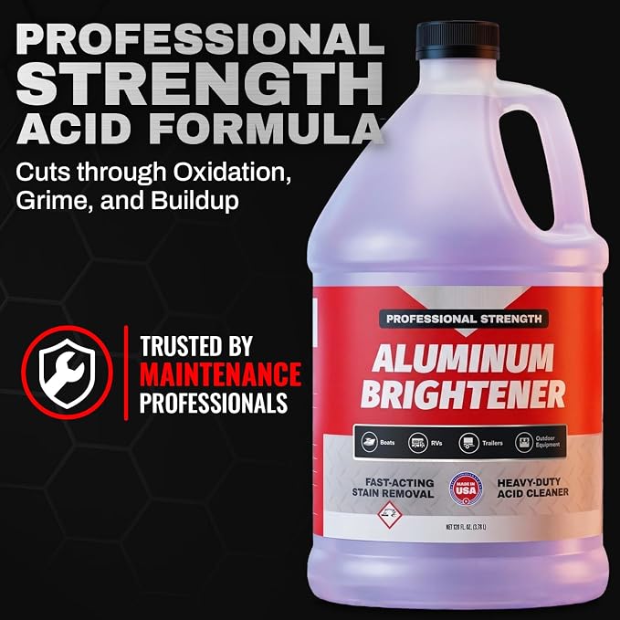 Concentrated Aluminum Brightener & Cleaner – Makes 15 Gallons – Removes Oxidation, Dirt, & Grime – Spray On Aluminum Cleaner for Boat Hulls, Pontoons, Trailers, Wheels, & RVs – Made in USA - 1 Gallon