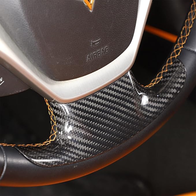 Steering Wheel Cover Trim Real Carbon Fiber 1PCS Compatible with Corvette C7 Z06 Z51 ZR1 Stingray 2014 2015 2016 2017 2018 2019 (Black Carbon)