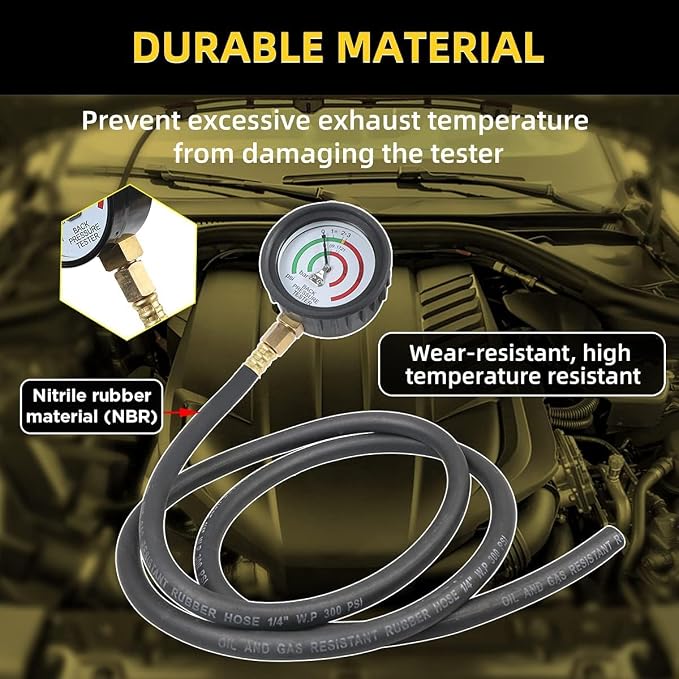 CMTOOL Exhaust Back Pressure Tester Kit with Carton Packaging, Professional Car Exhaust Back Pressure Gauge with 6-Foot Hose, with Adapter & Hose Clamp