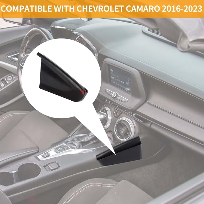 Hoolcar Gear Shift Storage Box Center Console Organizer Tray Console Side Pocket Organizer Compatible with Chevrolet Camaro 2016-2023, Black, Interior Accessories