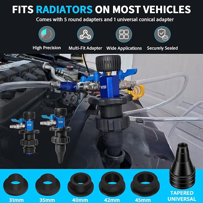 VTG VOGTEN Coolant Vacuum Refill Kit,15PCS Vacuum Coolant Fill Kit with Leak Detector,6 Adapters,Cooling System Vacuum Fill Tool with Dual-Movement Gauge,for Pressure Testing,Leak Detection