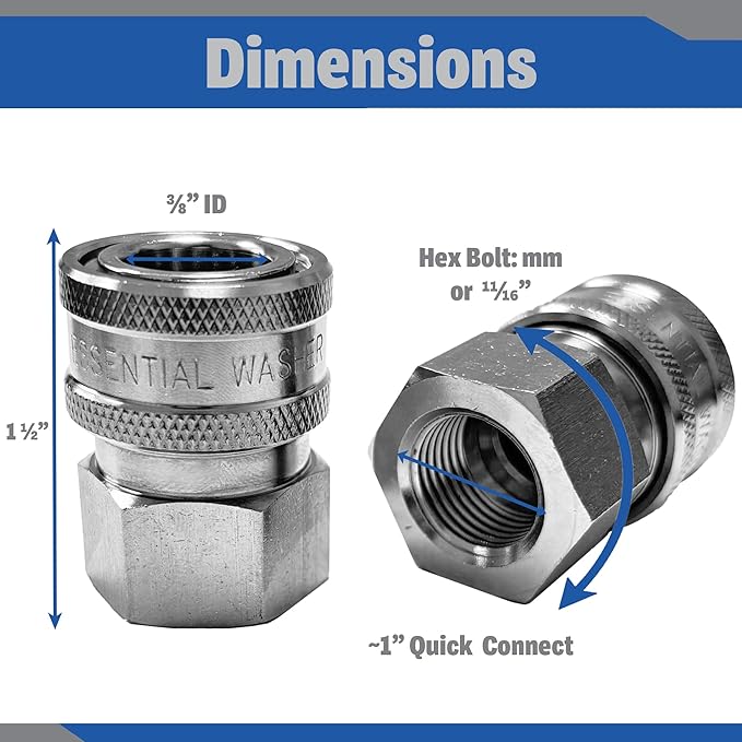 Essential Washer Stainless Steel ⅜” Quick Connect Female NPT | Pressure Washer Quick Connect Fittings | 5000 PSI | Set Of 4