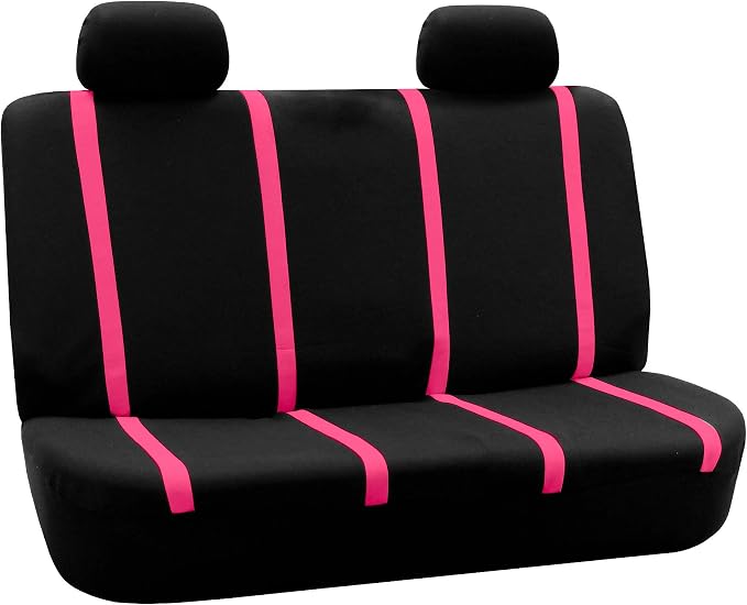 FH Group Automotive Seat Covers Unique Flat Cloth Pink Full Set, Combo Steering Wheel Cover and Seat Belt Pads Rear Solid Bench Universal Fit for Vans Cars Trucks and SUV Interior Accessories