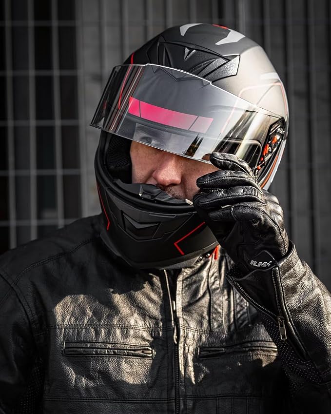 ILM Full Face Motorcycle Helmet for Motocross Street Bike DOT Certified 2 Visors Model-317(Red Black, M)