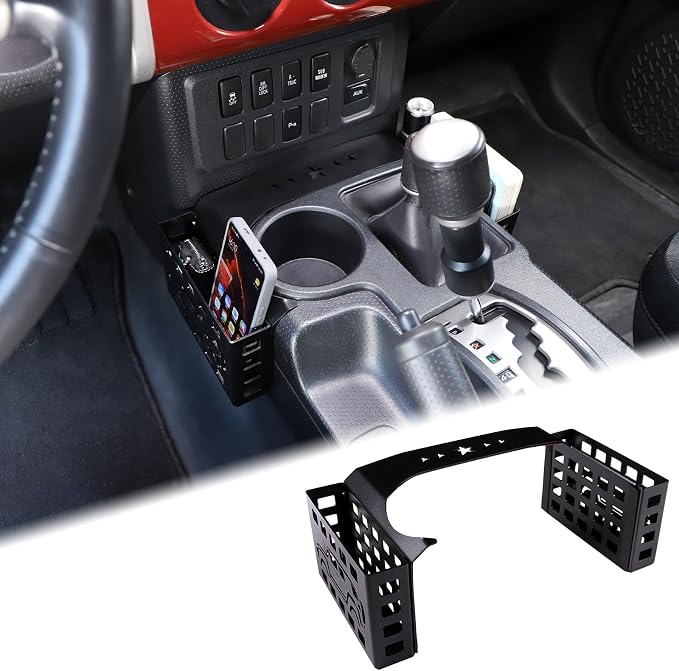 Aunginsy Center Console Gear Storage Box Basket Fit Toyot@a FJ Cruiser 2007-2024 Aluminum Gear Shift Side Storage Baskets Center Console Organizer Tray Armrest Storage Box Basket Interior Accessories