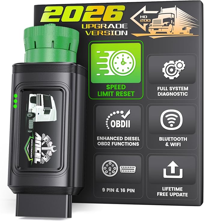 ANCEL HD200 Bluetooth Heavy Duty Truck Scanner, Speed Limit and Idle Reset for Cummins & Caterpillar Engines, J1939/J1708 Diesel Code Reader & All-System Diagnostic Tool, Lifetime Free Updates