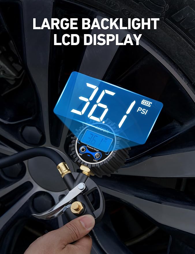 AstroAI Digital Tire Pressure Gauge with Inflator, 3-250PSI Air Compressor Accessories with Heavy Duty Air Chuck Quick Connect Coupler, Fits 1/4" NPT – for Car Truck SUV RV, 1 Pack Compact