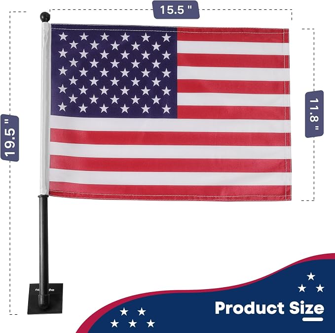 2Pack Car Flag with Flagpole Mount & American Flag, 12" x 16" Two-section Removable Flagpole, 19" USA Flag Pole Fixed Window Adjustable Clip Mount For Most Vehicle Window