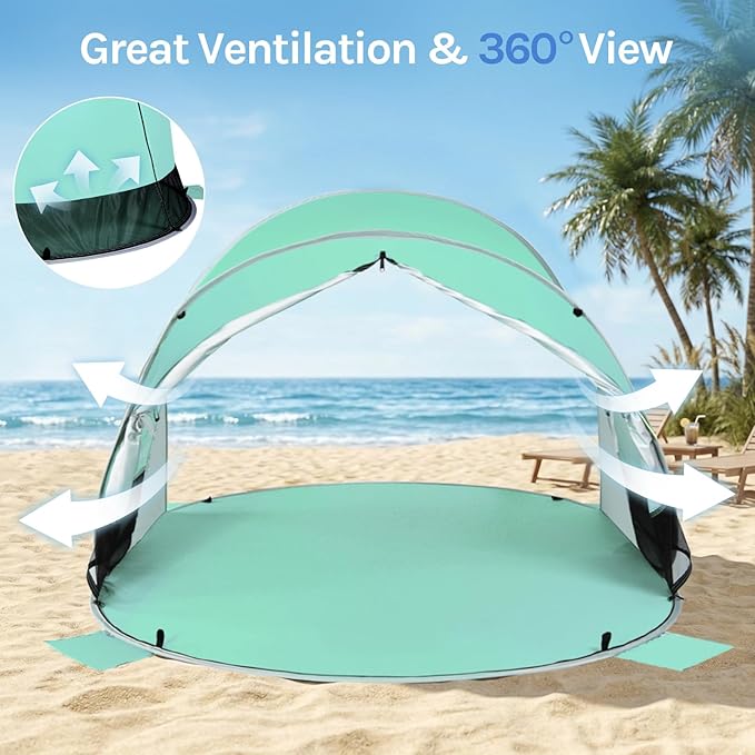 Wolfwise Pop up Beach Tent Sun Shelter with UPF50+ UV Protection, Instant Easy Setup Popup Beach Shade Canopy for 2 Person, Portable & Foldable with Carring Bag, 79 ×49×38 in, Mint Green