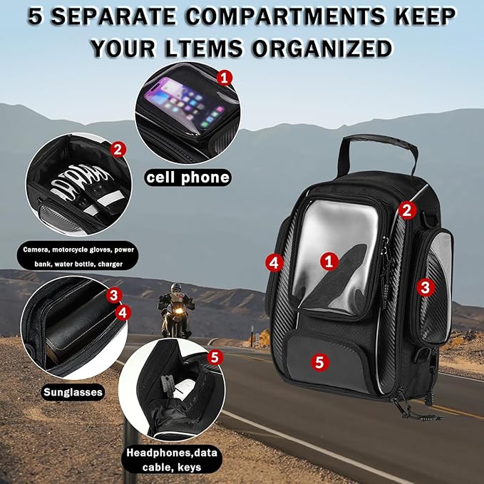 Motorcycle Tank Bag for Honda CBR 1100 XX CBR 1100XX, Oxford Magnetic Motorbike Bag Water-Resistant Motorcycle Gas Tank Bag with Magnets and Straps for Touring,B/Magnetic