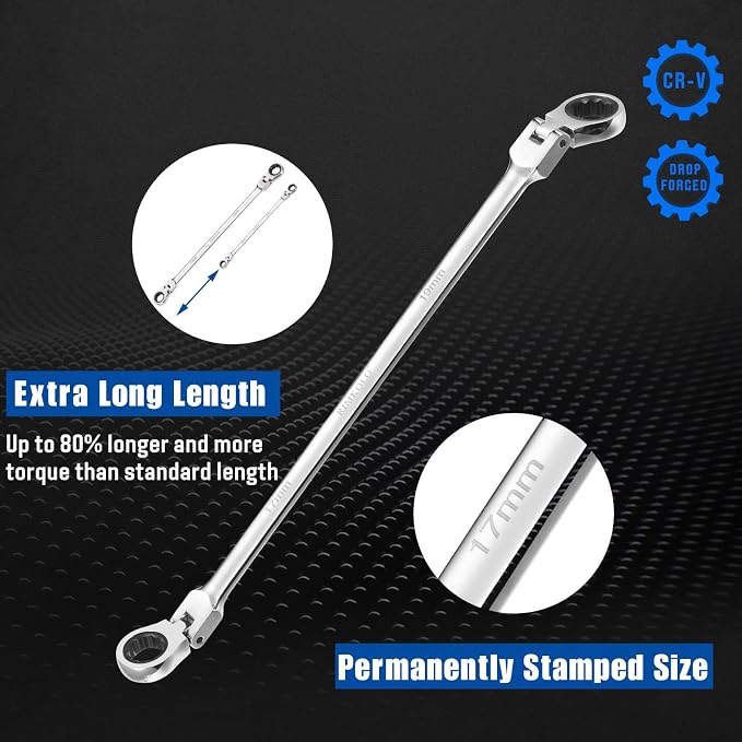 15-Piece 3/8" Drive Extra Long Torx Bit Socket Set & 6-Piece Extra Long Flex-Head Ratcheting Wrench Set