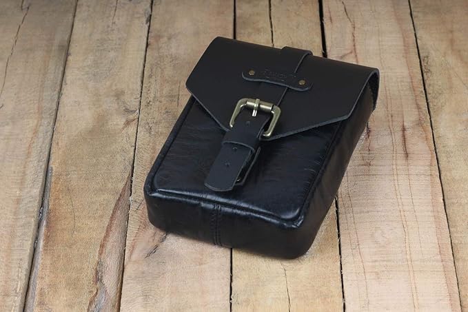 Trip Machine Company Genuine Leather Motorcycle Magnetic Fuel Tank Pouch to Carry All Your Riding Essentials (Black)