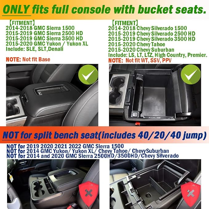 Full Coverage Center Console Organizer Compatible with 2014-2018 GMC Sierra 1500 /Chevy Silverado 1500 Accessories 2015-2020 Yukon XL/Tahoe Suburban