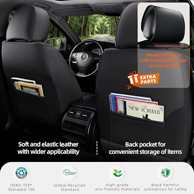 2-Seater Waterproof and Breathable Nappa Leather Car Seat Covers Full Set, Fit for Front Seats of Cars, Compatible with Airbags, Car Seat Protector Covers for Most Cars - Black Coffee