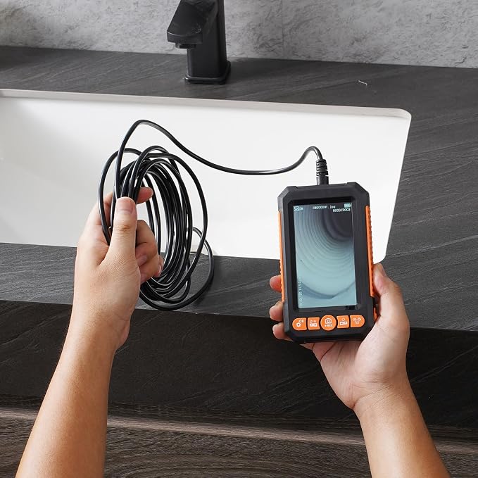 VEVOR Endoscope Camera with Light, Dual Lens Industrial Borescope, 4.3" Screen 1080P Inspection Camera, 8 + 1 Lights, 4X Zoom, IP67 Waterproof Snake Camera for Auto, Plumbing (16.4FT Cable, 32GB Card)