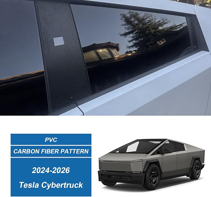 Carbon Fiber B-Pillar Trim Compatible with Tesla Cybertruck 2024-2026, Center Roof Support Pillar Trim, Exterior Door Pillar Protection Decor Sticker Accessories