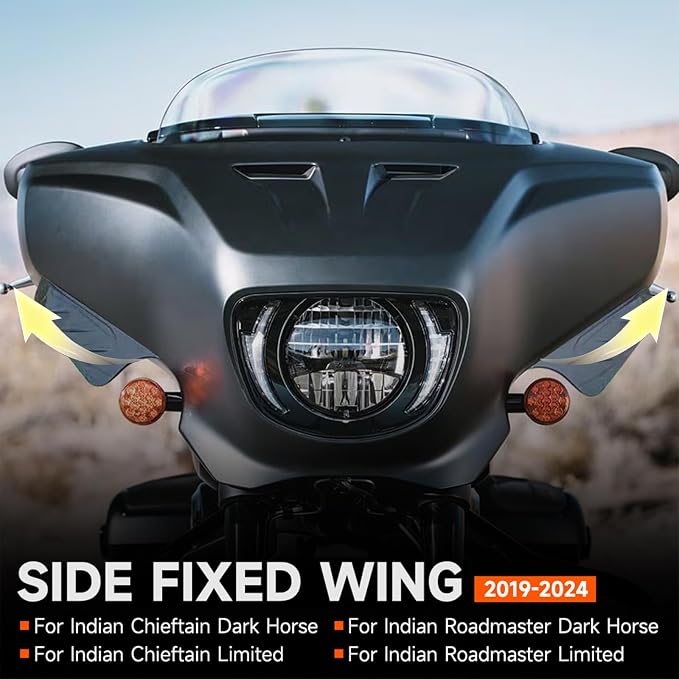 Side Wings Air Deflectors Front Fairing Side Wing Windshield Deflector for Indian Chieftain Dark Horse/Chieftain Limited/Roadmaster Dark Horse/Roadmaster Limited 2019-2024 (Black)