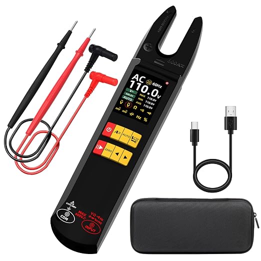 BSIDE DC AC Clamp Meter, Open-Jaw 600A with Smart, TRMS Color LCD Rechargeable Digital Multimeter, Amp Capacitance Diode Duty Cycle Ohm Hz Continuity V-Alert Live Check Voltage Tester with Flashlight