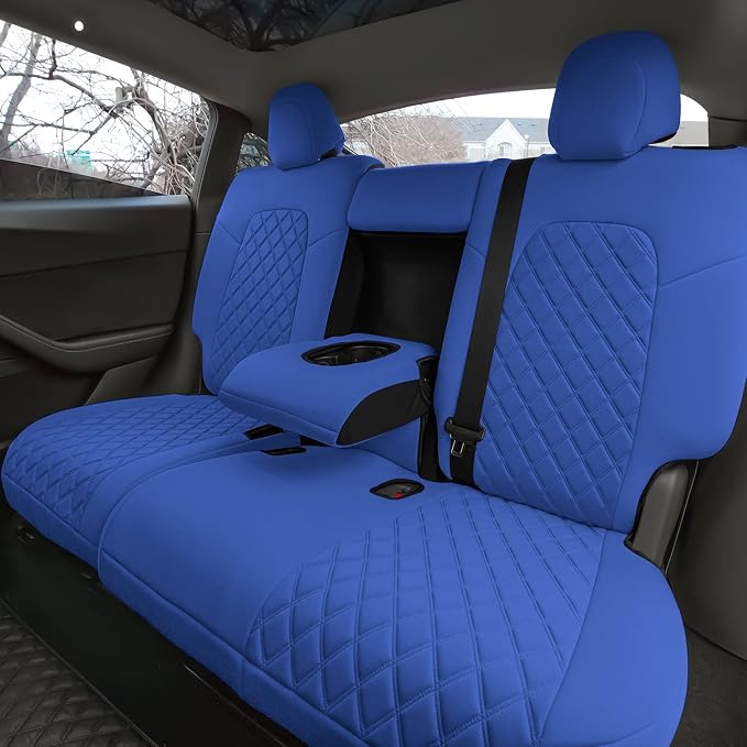 FH Group Custom Fit Car Seat Covers Specifically Made for 2020-2025 Tesla Model Y Ultraflex Neoprene Water Resistant Automotive Seat Covers - Full Set Solid Blue