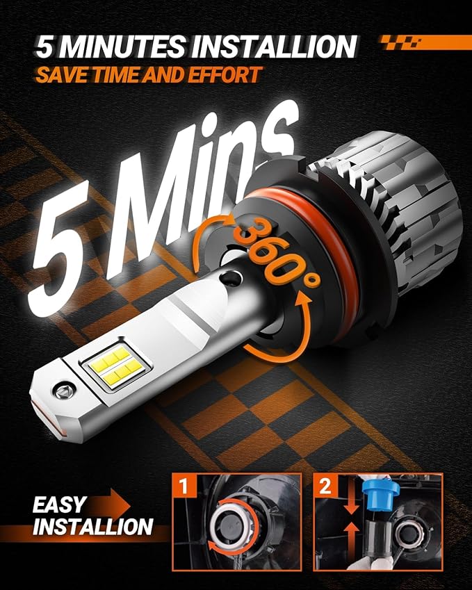 SEALIGHT 9007/HB5 Bulbs, 46000LM 800% Super Bright 9007 LED Bulbs, 6500K Cool White, 1:1 Size with 15000RPM Cooling Fan, Plug and Play, Canbus Ready Fog Light Bulbs, Pack of 2