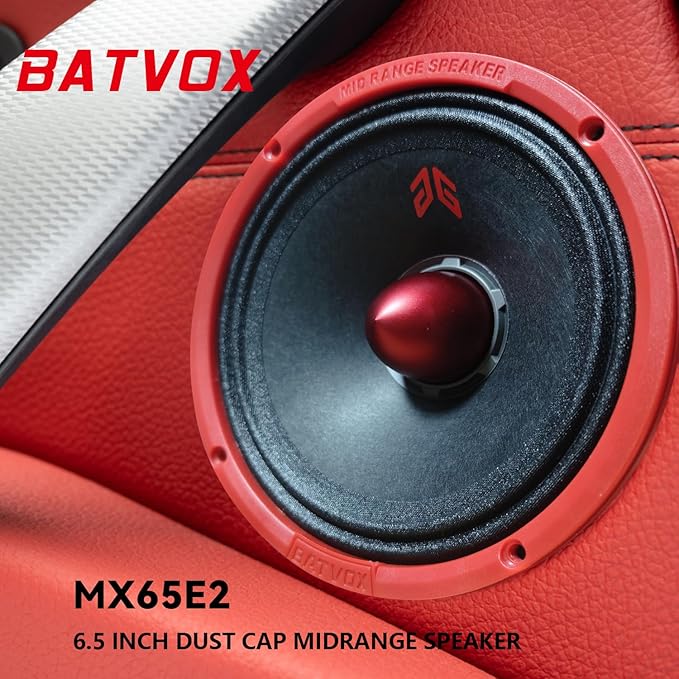 MX65E2 Loudspeaker 6.5 Inch Midrange 480 Watts 4 Ohms Red Bullet, Premium Quality Audio Door Speakers for Car or Truck Stereo Sound System, Red (2 Speakers)