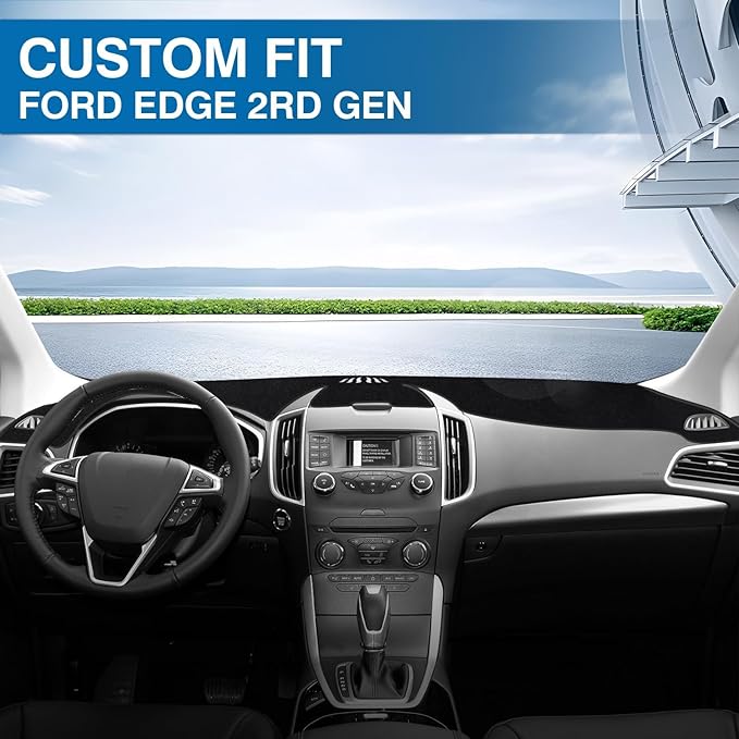 KUST Black Dash Cover Compatible with 2015-2025 2026 Ford Edge Dashboard Cover Accessories for Edge Non-Slip Polyester Dashboard Mat Custom Fit Center Console Sunshield Protector No Glare