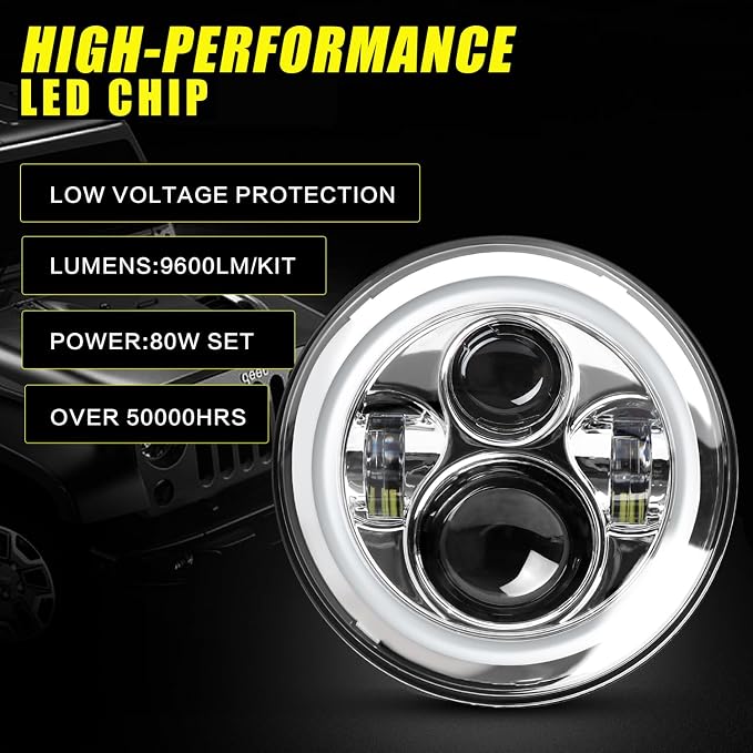 YEEGO DIRECT 7 inch Motorcycle LED Headlight 4.5 inch Fog Passing Lights for Road Kin-g Ultra Clas-sic Elec-tra Street Gli-de Tri Cvo Heri-tage Softail Sli-m De-luxe Fat-boy, DOT Approved (Silver)