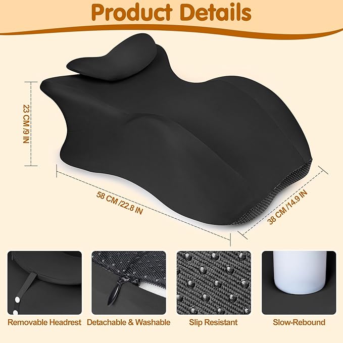 MYFAMIREA Memory Foam Ergonomic Wedge Pillow for Adults - Prone Pillow for Bed Sleeping, Reading, Memory Foam Ergonomic Cushion for Back Support, Sitting Up and Back Pain, with Removable Cover (Black)