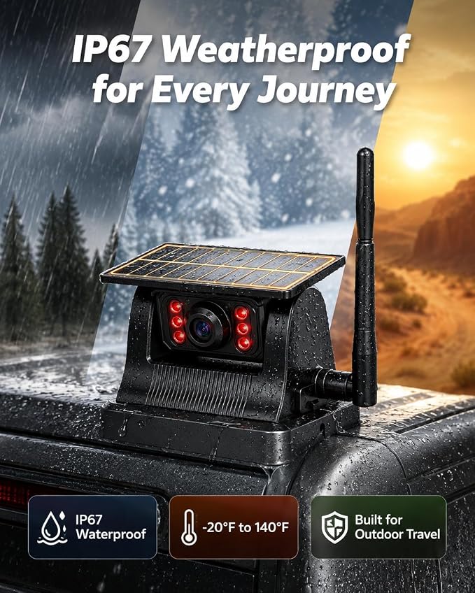 Magnetic Solar Wireless Backup Camera : 4.3" Portable Truck Cameras | Easy Install Scratch-Proof No Delay Backup Camera for Truck Rechargeable HD 1080P for Trailer Small RV Camper