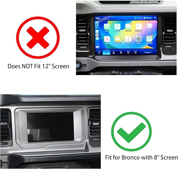 Jimen Fit for 2021-2024 Ford Bronco with 8″ Screen, 8PCS Carbon Fiber Interior Kits - Dashboard Cover, Air Conditioning Control Panel, Gear Shift Knob Cover, Engine Start Stop Button Trim