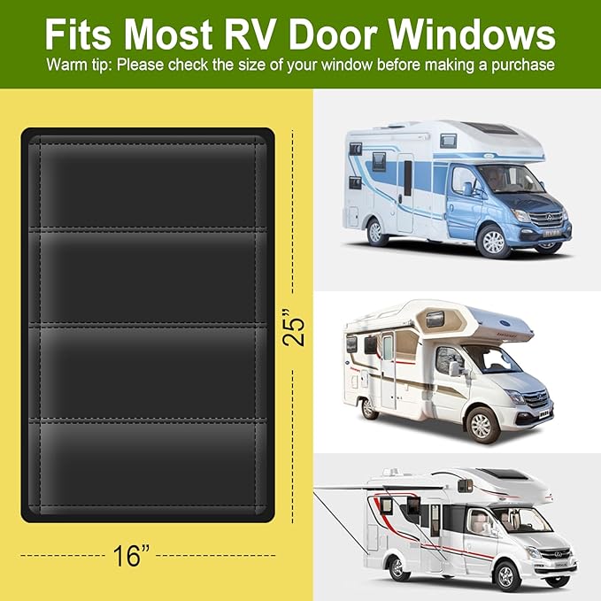 RV Door Window Shade Cover - Magnetic RV Blackout Window Cover with UV Protection and Privacy Features (25 * 16 in) Foldable Magnet Design, Waterproof Fabric (Black, 1 Pack (25"L x 16"W))