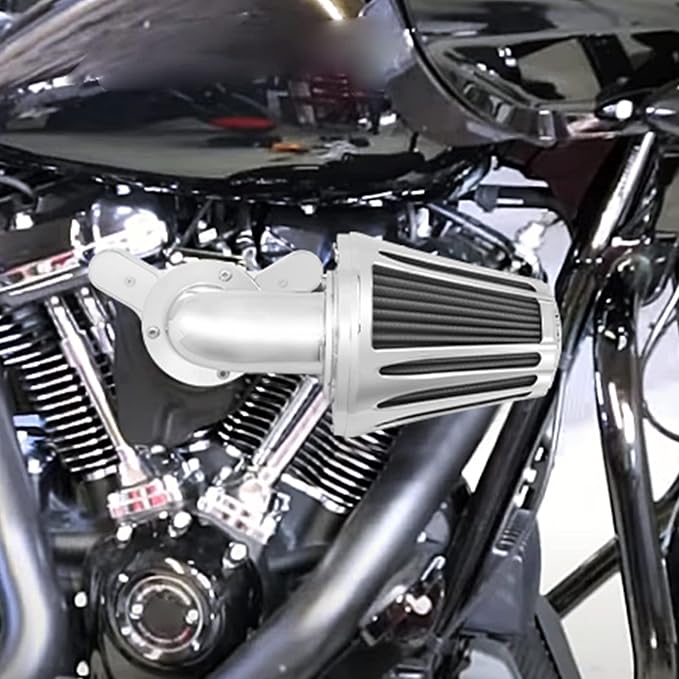 Motorcyle Air Cleaner Filter CNC 90° Forward-Facing Kit Fit for Harley Softail Touring Trike Sportster XL Dyna (Chrome Housing Grey Element, C For Touring 08-16,Softail 16-17,Trike 08-16)