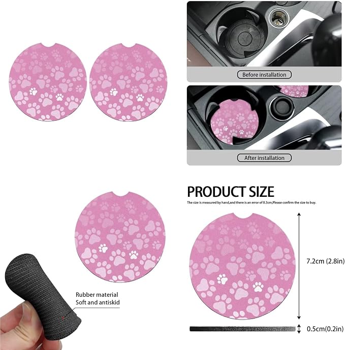 Dog Paw 13 Pack Print Car Seat Covers Full Set Pink Dog Paw Car Interior Accessories Gradient Cat Footprint Silhouette Fit Auto SUV Trucks Seat Belt Shoulder