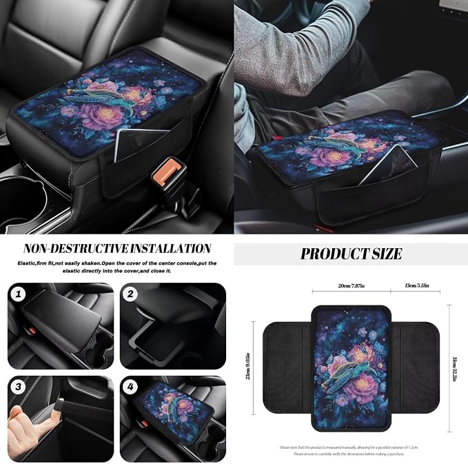 Sea Turtle Print Car Interior Cover Full Set of 14 Flower Butterfly Print Front and Rear Split Bench Seat Cover with Decorative Auto Interior Accessories for Truck Sedan SUV