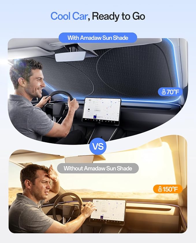 Windshield Sun Shade for Ram 1500 （2011-2026）, Custom Fit Sunshade, 100% UV Block & Heat Insulation, Foldable Car Sunshade with Storage Bag, Protect Interior Accessories