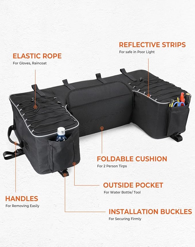 KEMIMOTO Upgraded ATV Storage Bags, 55L ATV Rear Seat Storage Bag Water-Resistant Four Wheeler Gear Bag Back Seat with Built-In Frame, Removable Cushion for Passenger