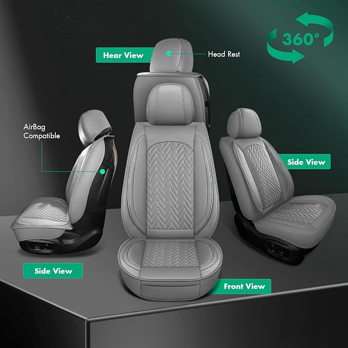 SCITOO Full Set Seat Covers,Universal Gray Seat Covers,Fit most Vehicle | Waterproof&Leather Car Seat Covers,Airbag-compatible,Detachable design, easy to install & remove,Fits for Chevrolet, For Ford