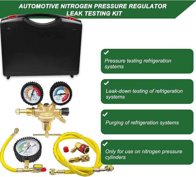 53010 Automotive/HVAC Pressure Tester Kit, Pressure Testing Tools, Includes 53001 Nitrogen Pressure Regulator, Leak Testing Adapter 53042, Charging Hose, R134a Adapter, R410A Adapter