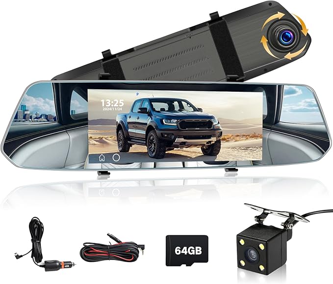 Podofo Mirror Dash Cam for Cars,7" Rear View Mirror 1080P Front and Rear View Dual Cameras,Super Night Vision,Parking Assistance,Loop Recording,Motion Detection,Waterproof Backup Camera for Cars+64G